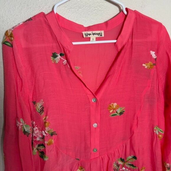 Hope Springs Blouse Women's Small Pink Floral Embroidered V-Neck 3/4 Sleeve - Picture 2 of 8